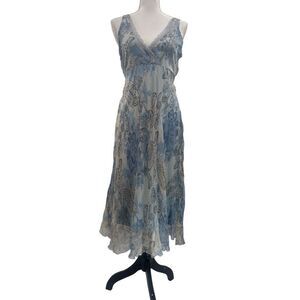 Vintage Jonathan Martin Blue Floral Lace Trim Dress - Size 10